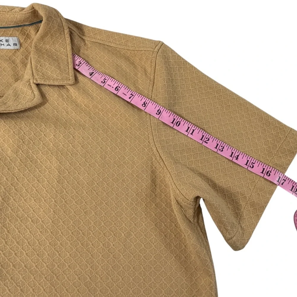 Ike Behar Mens Tan Diamond Textured Knit Short Sleeve Camp Collar Shirt XL